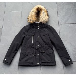 Topshop‎ Hooded Jacket Womens Size 6 with Detachable Faux Fur Trim, Black